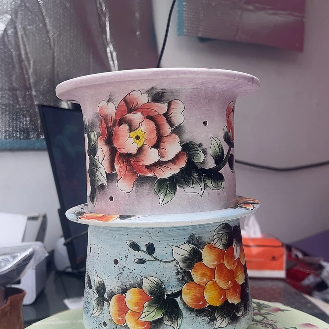 红陶景德镇纯手工手绘红桃泥花花盆