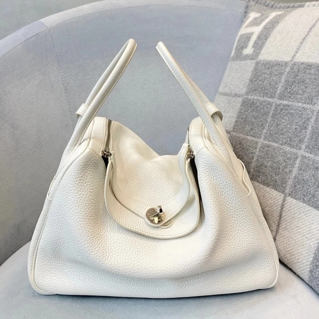 95新 Hermes/爱马仕 lindy30纯白银扣tc皮D单肩包