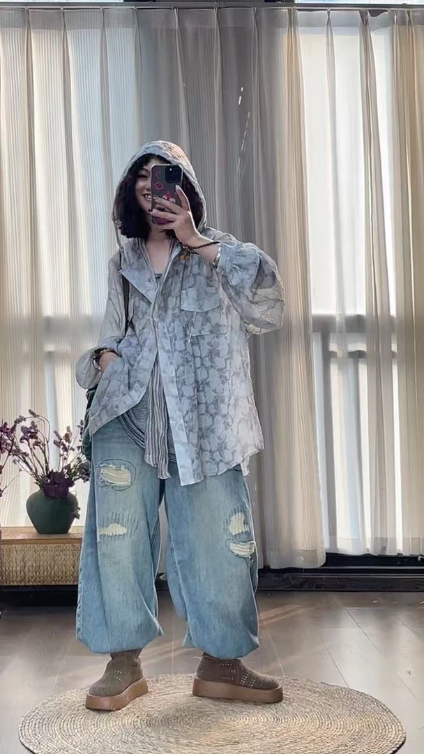 【若汐女装】欧韩版宽松大版休闲百搭设计款夏季防晒帽衫8849