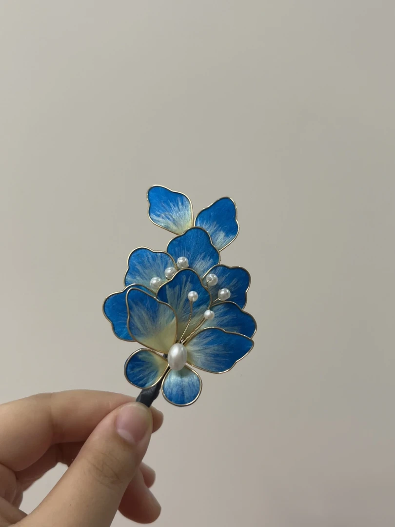 雨点儿非遗蚕丝绒花纯手工制作超仙百搭发簪头饰双面清新发夹