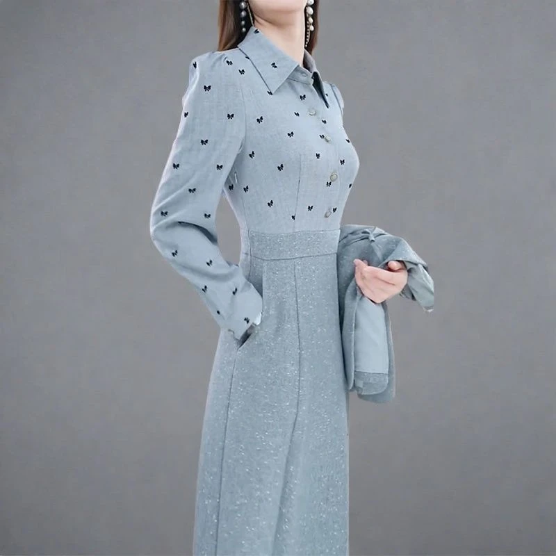 2025年秋季新款时尚休闲套装裙女小香风外套长袖连衣裙两件套