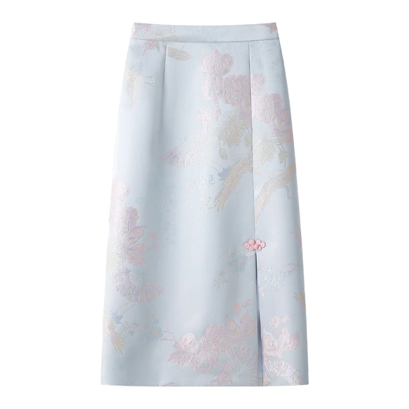 新中式夏季刺绣半身裙女新款高腰包臀裙显瘦中长款国风一步裙裙子