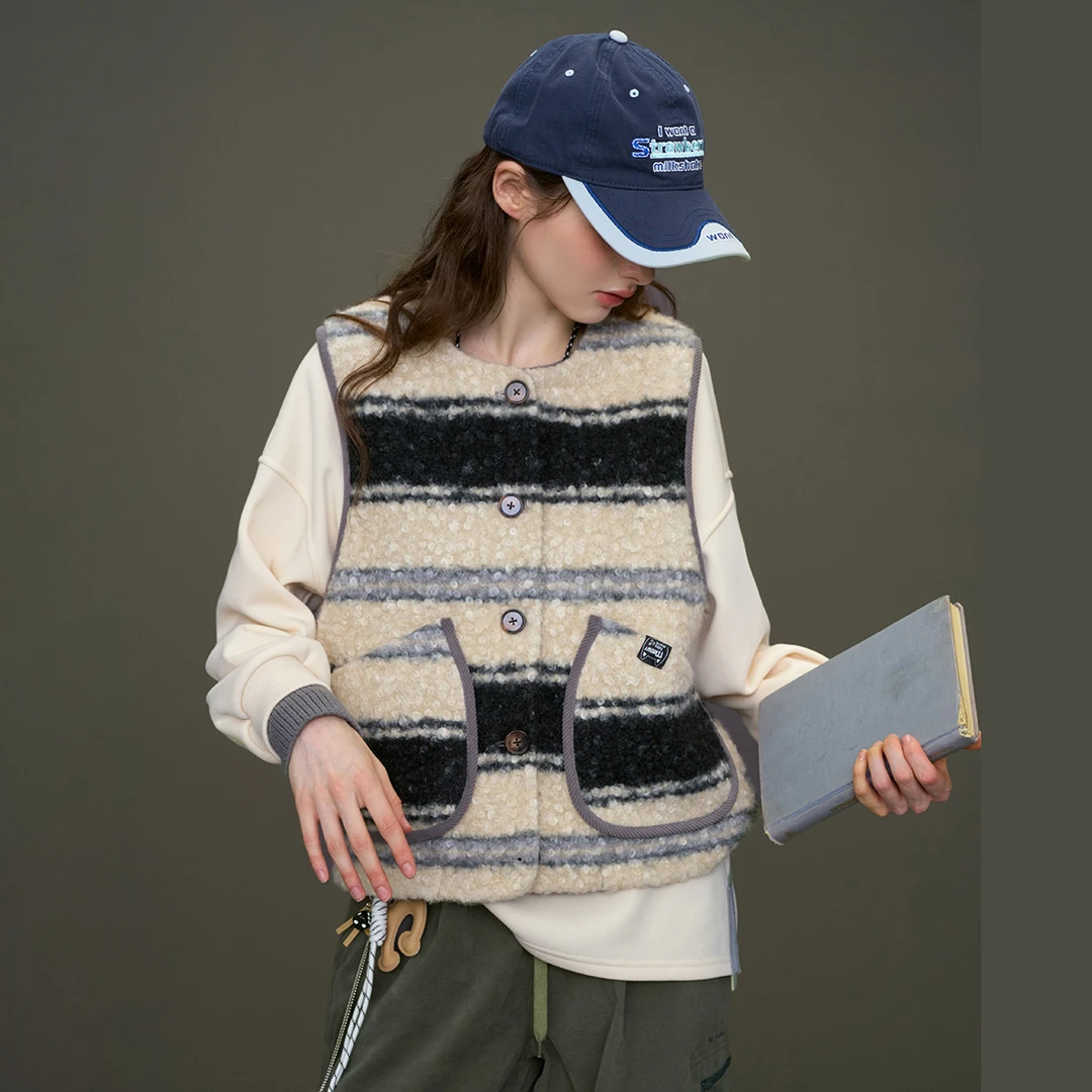 【茉茉专属】复古设计保暖百搭夹克撞色条纹女式马夹AEW3K3G46