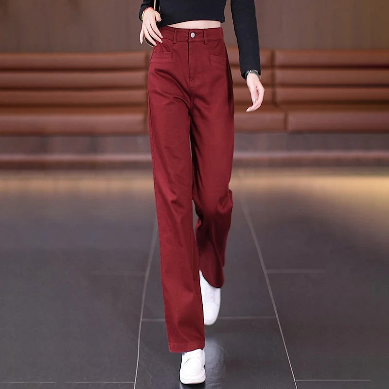 爆款软牛仔阔腿裤女2025春秋季新款窄版松紧高腰宽松休闲直筒裤