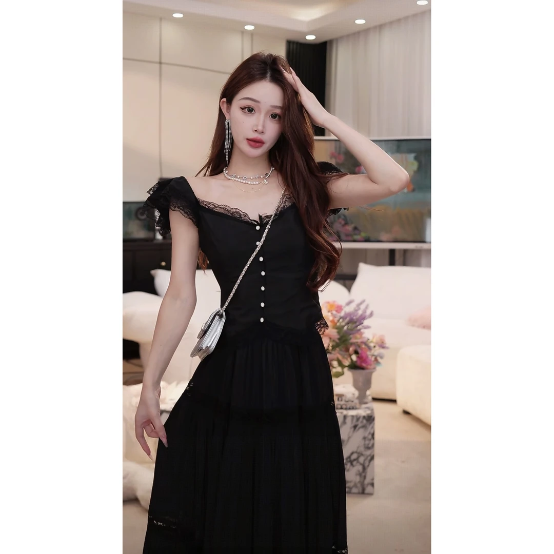 【钱丹丹】新款蕾丝花边修身上衣+松紧腰半身裙W53TZ8158