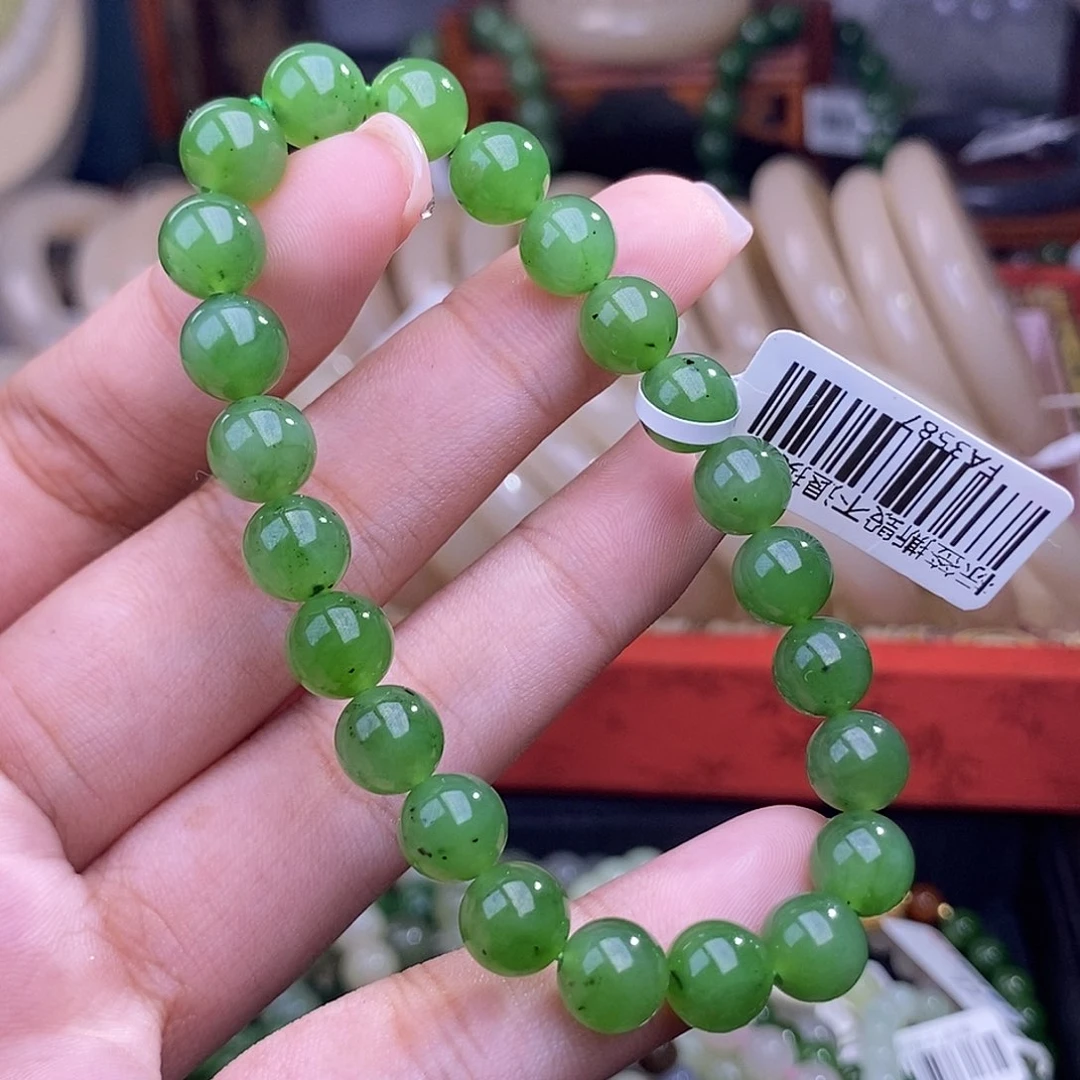 和田玉清货价手串碧玉阳绿8mm未镶嵌
