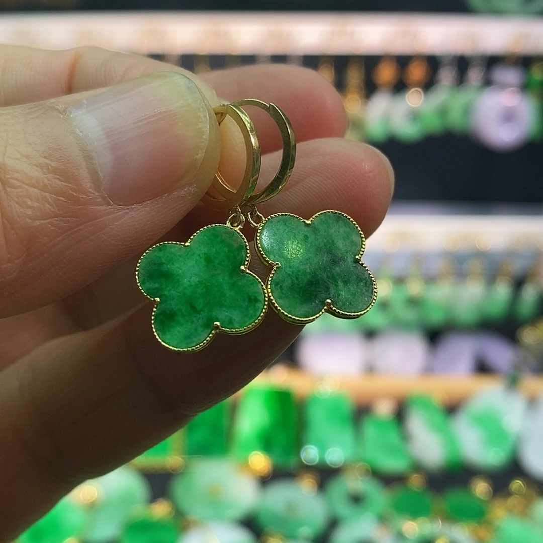 翡翠18K金镶嵌耳饰耳饰