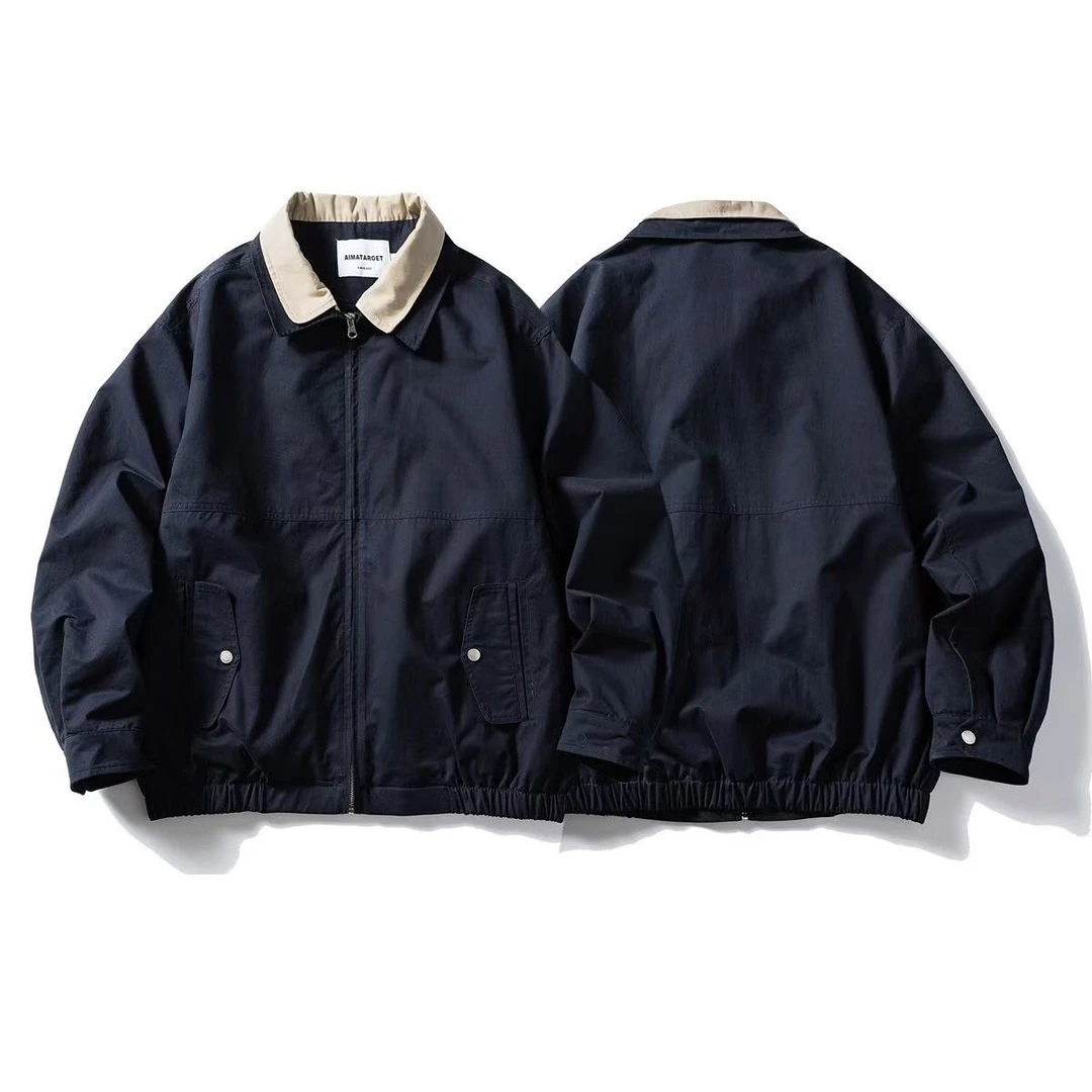 中性底特律拼接翻领假两件工装百搭穿搭外套