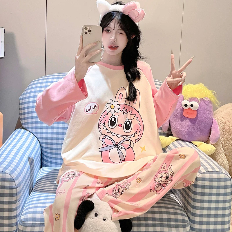 100%全棉睡衣女款拉布布2025新款春秋季纯棉薄款长袖长裤家居服女