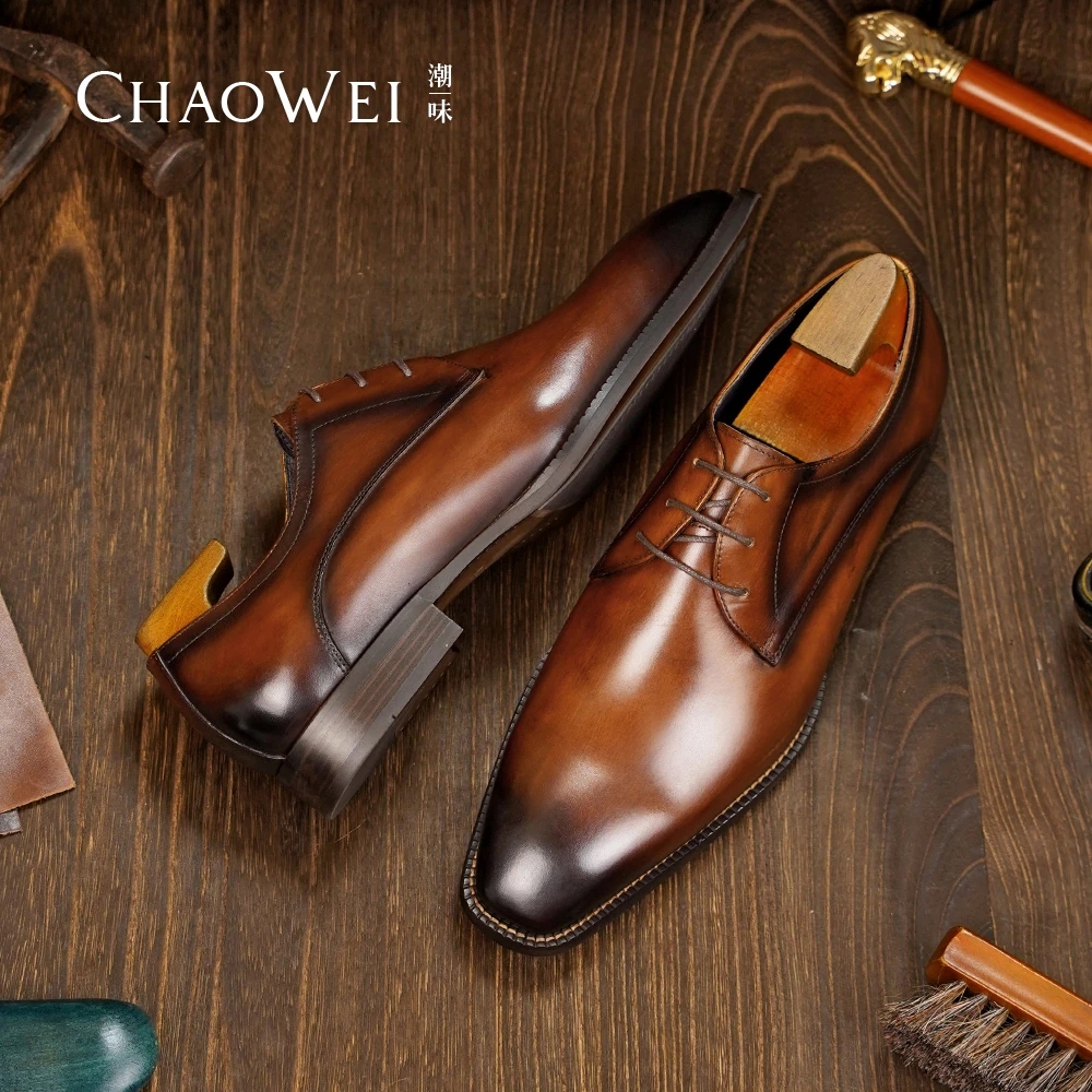 欧版英伦风男士方头皮鞋休闲德比鞋简约时尚男鞋系带皮鞋24B-K73