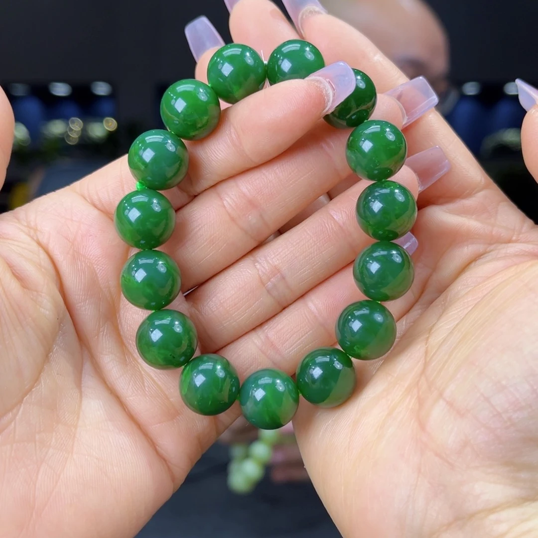 未镶嵌手串和田玉天然和田玉俄碧五号菠菜绿料14