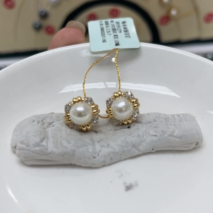 海水珍珠银S925镶嵌耳饰AK7-8mm12号