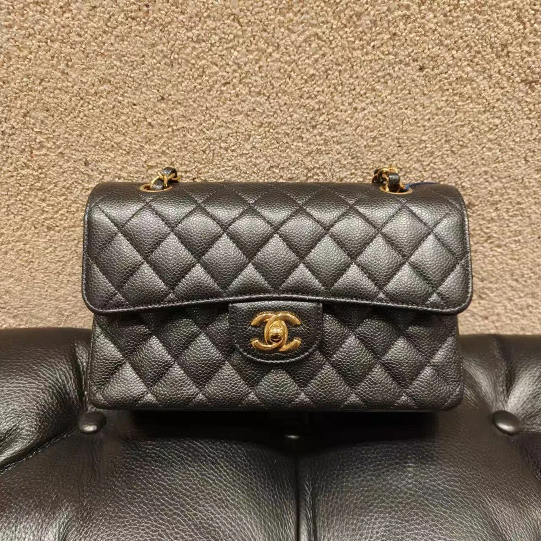 99新 Chanel/香奈儿 Chanel cf 黑金荔枝纹牛皮 小号 芯片款