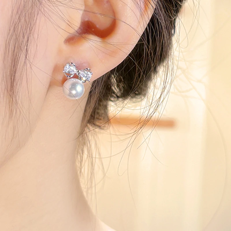 足银仿珍珠耳饰 E0298珍白 仿珍珠耳饰925純銀针精致优雅耳环小众