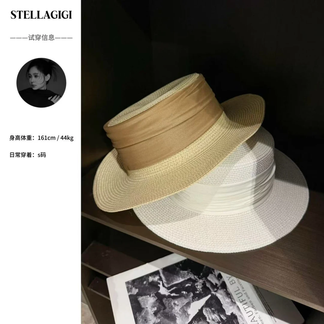 SG / 郭幂幂 SS 法式复古 丝带平檐草编遮阳礼帽M-20250198