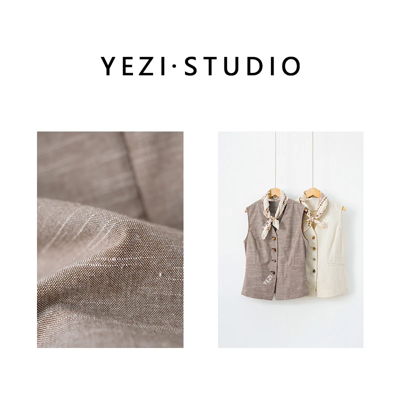 【都市新贵】色织双色亚麻混纺可调节修身型配丝巾两穿马甲25212003