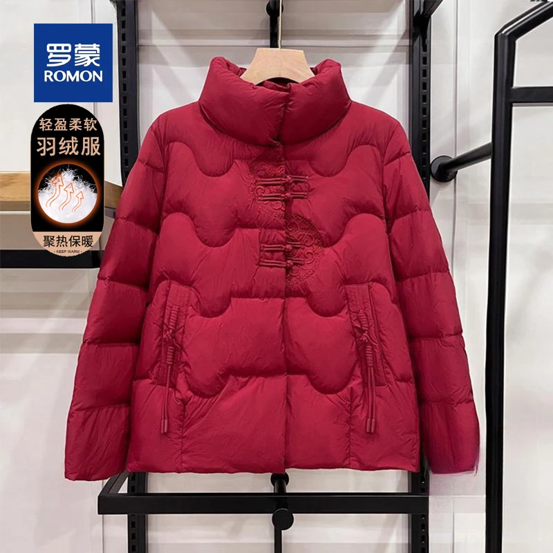 罗蒙气质新中式妈妈冬装短款羽绒服女新款时尚轻薄保暖中老年外套
