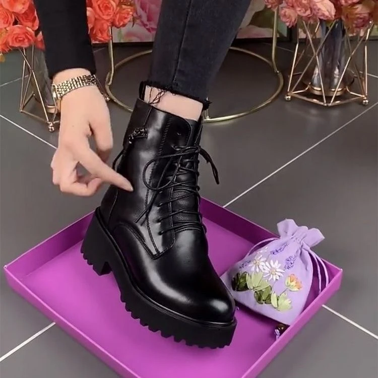 厚底马丁靴女2025冬季新款气质显瘦增高软皮女靴软底防滑保暖靴