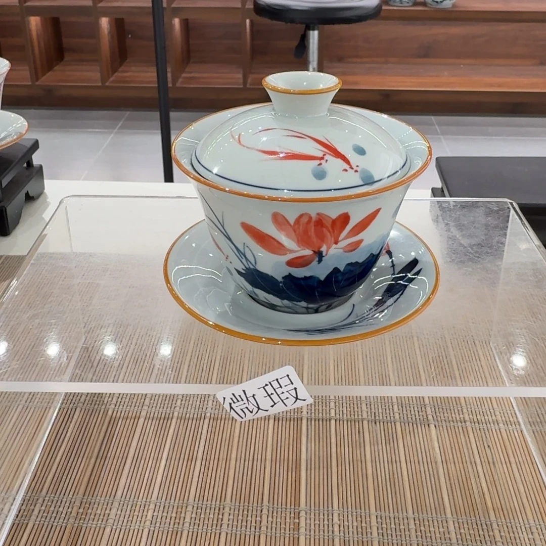 釉下手手绘茶具微瑕