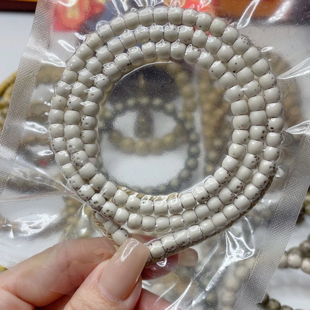 星月菩提吊坠原生态顺白通体大留白直切鼓珠108卡6