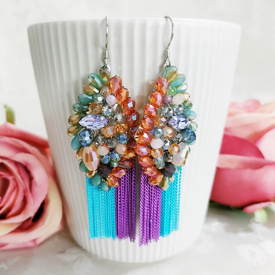 铜合金耳饰 民族风手工气质百搭流苏耳环轻奢长款2542