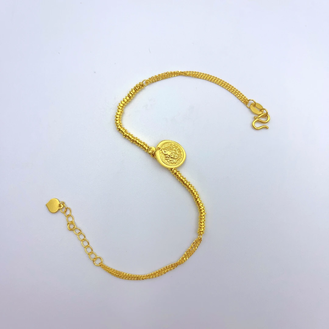 黄金足金999算盘珠黄财神黄金手链5G精工招米纳福福气满满