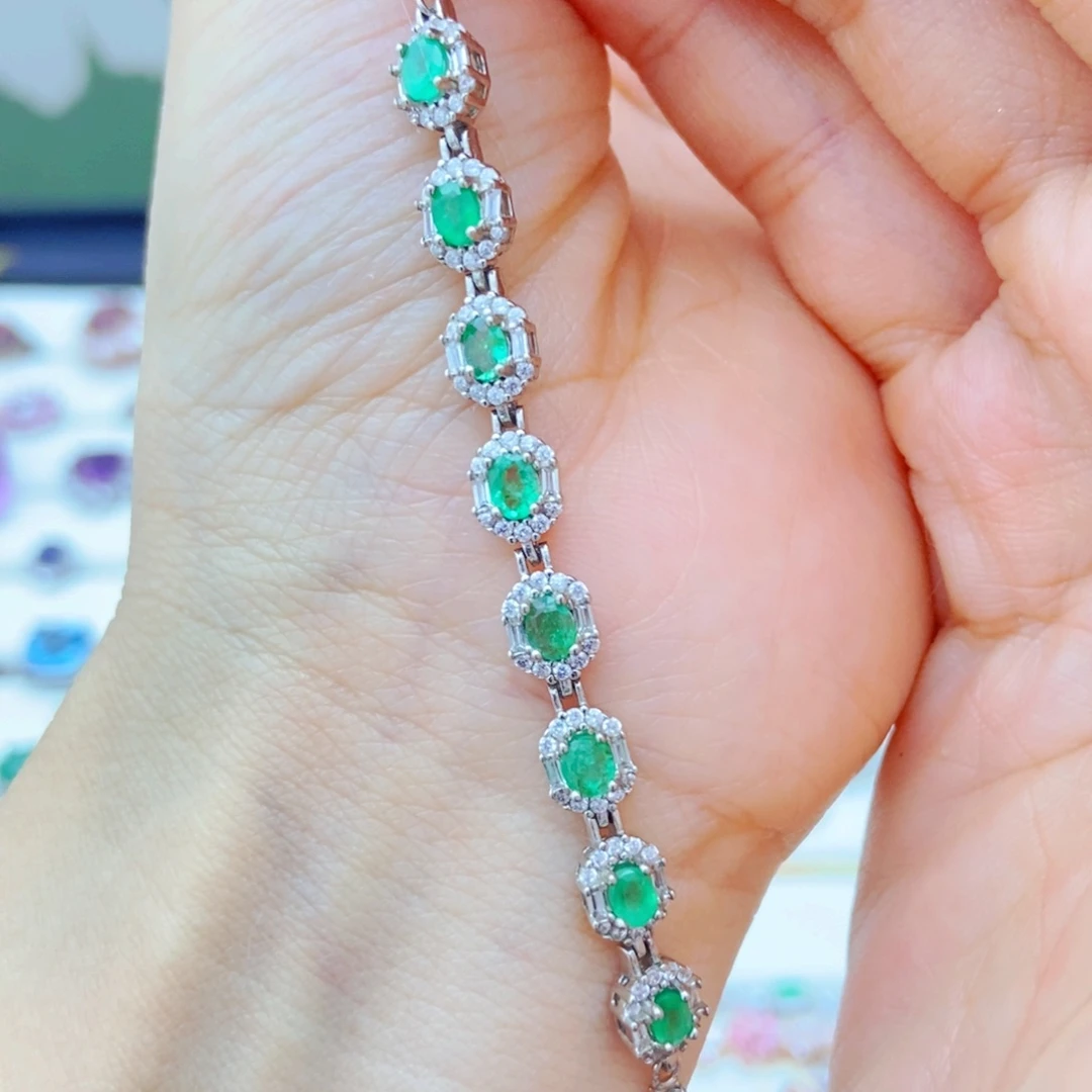 银S925镶嵌手链祖母绿