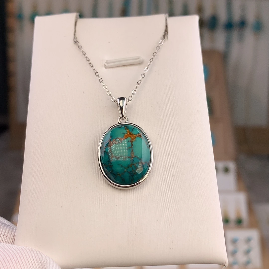 绿松石银S925镶嵌吊坠(不含链)