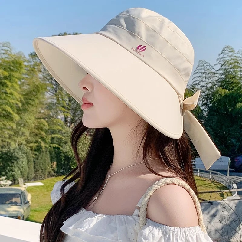 大帽檐防晒帽子女款2025新款夏季扎马尾遮阳渔夫帽防紫外线太阳帽