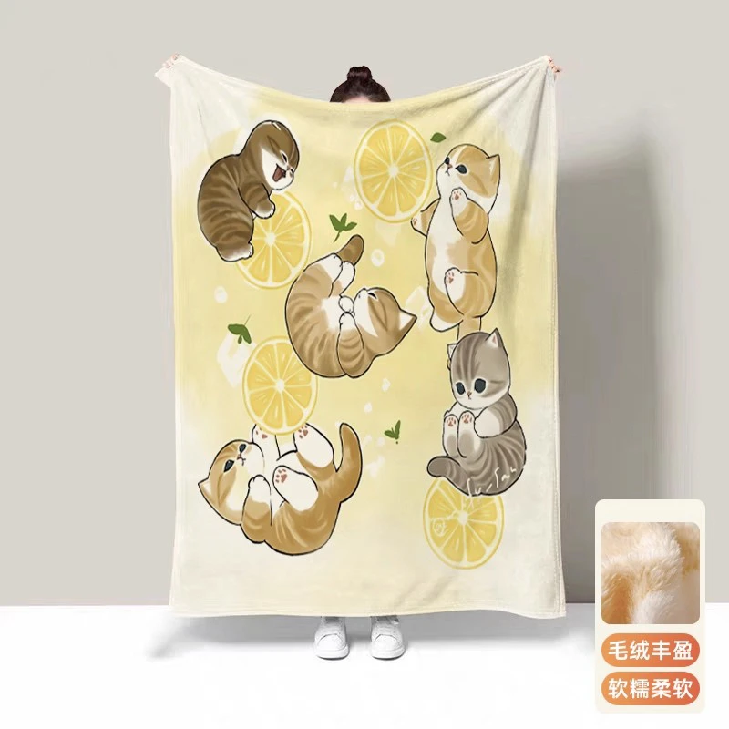 卡通可爱猫咪鲨鱼猫法兰绒毛毯儿童幼儿园盖毯办公室午睡加绒毯子