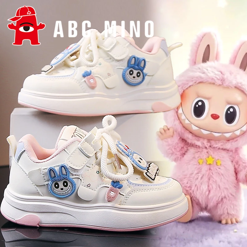ABC MINO拉布布女童鞋2025秋季儿童皮面运动板鞋女孩休闲小白鞋潮