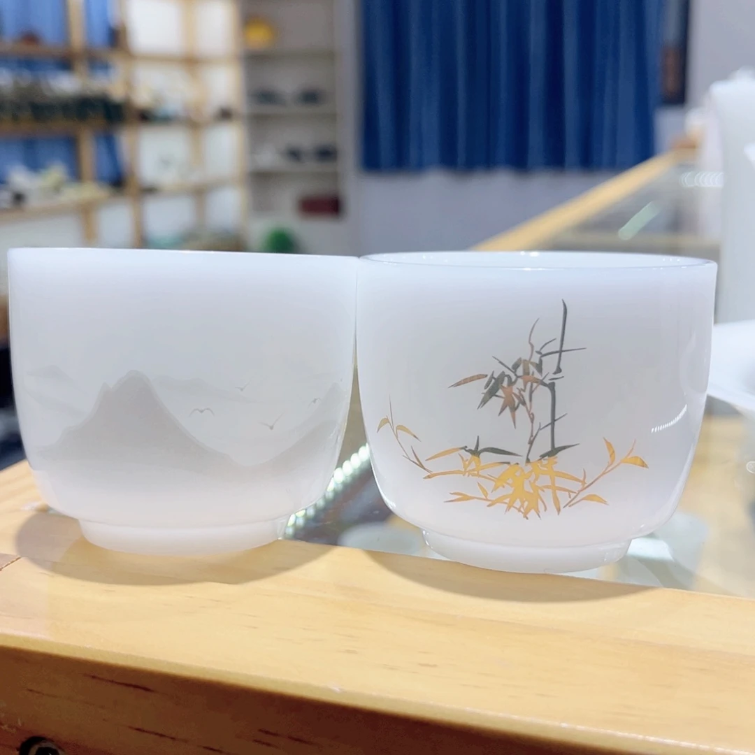 莫***醉陶瓷璞玉水墨山水主人杯3个➕金竹主人杯3个