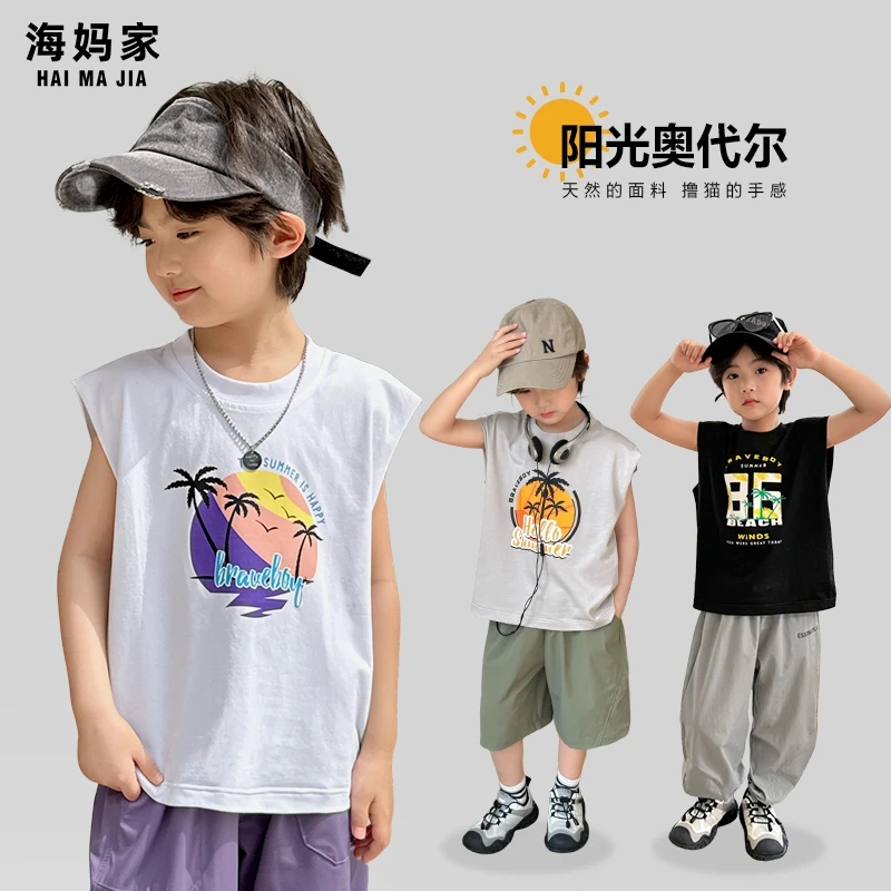 【夏威夷风】男童无袖背心新款夏季韩版中大童纯棉T恤潮|25bg14