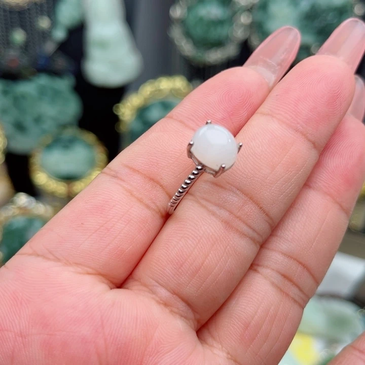 银S925镶嵌透闪石-蛇纹石玉戒指