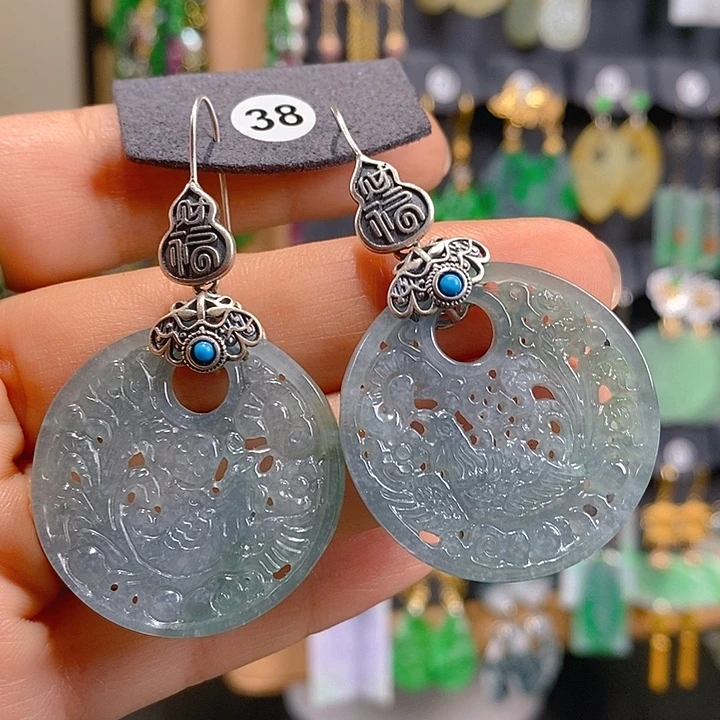 翡翠银S925镶嵌耳饰翡翠