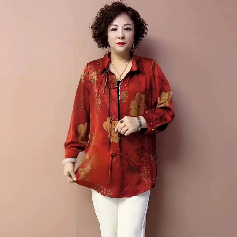 808春夏中老年妈妈装大码衬衫宽松遮肉九分袖开衫上衣