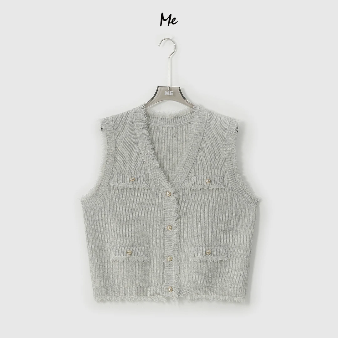 ME【100%绵羊毛邓肯流苏香香马甲】混色花纱流苏针织毛衣MESA2677