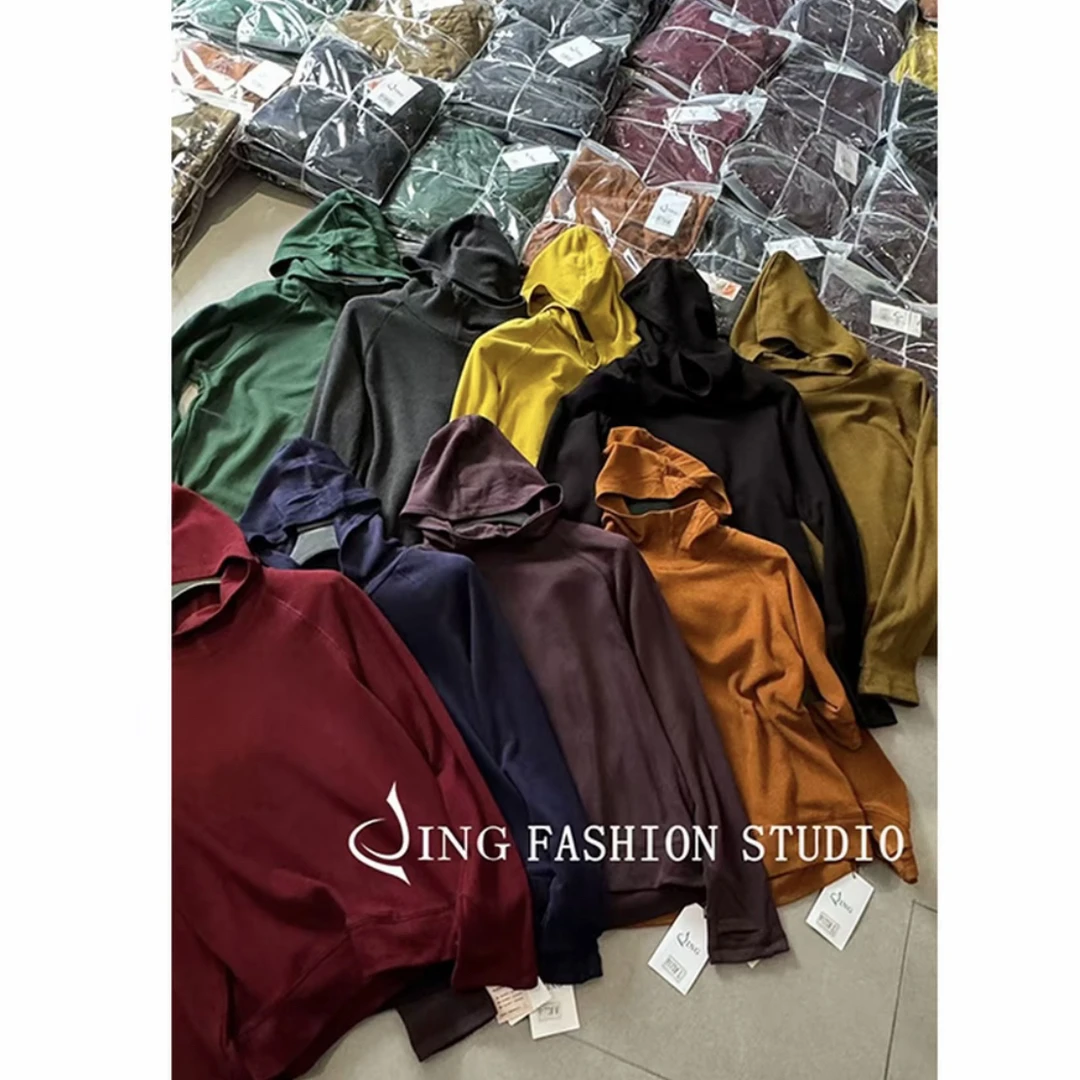 JING2025秋季新款9173纯色帽衫女装宽松百搭长袖T恤休闲时尚上衣