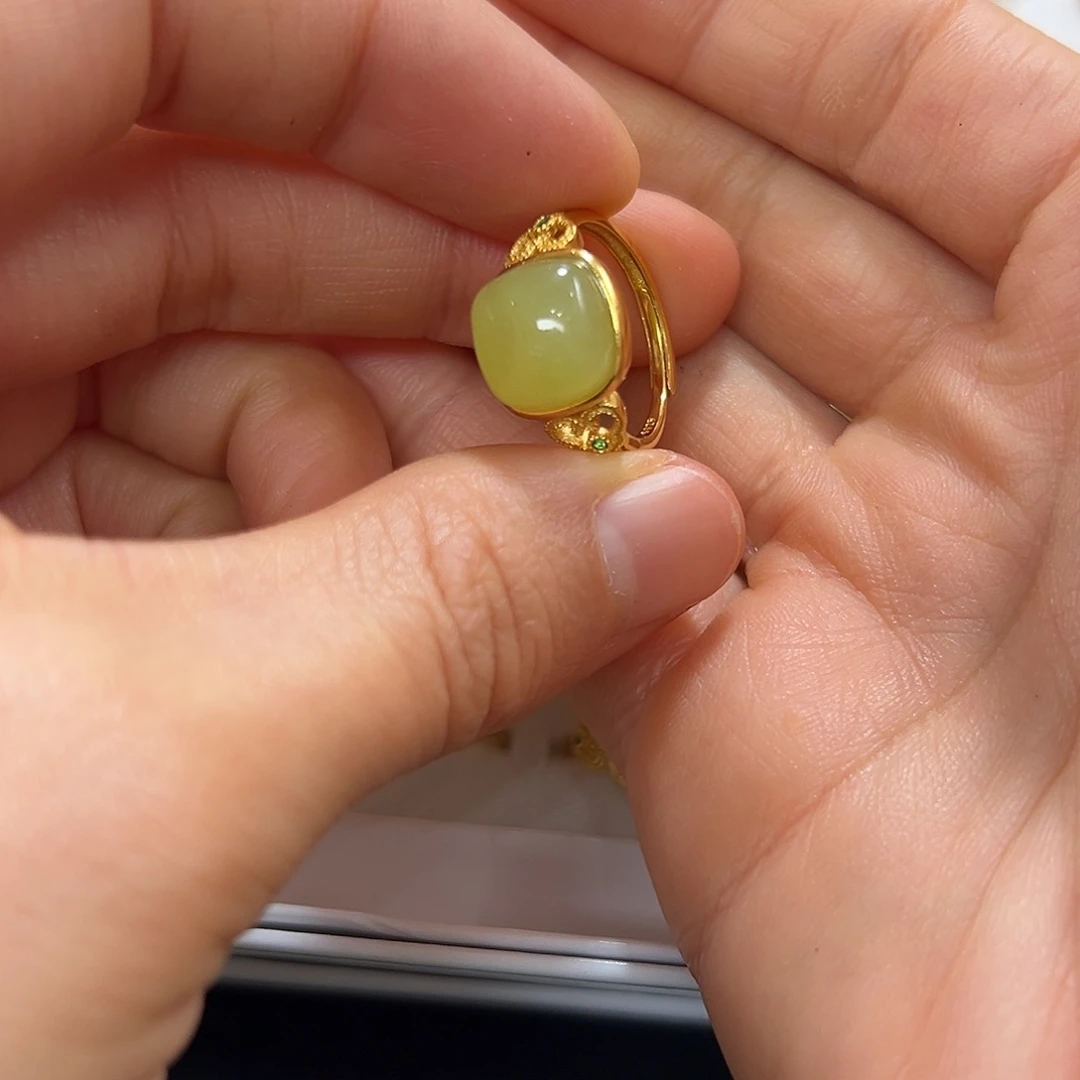 和田玉戒指银S925镶嵌丫*