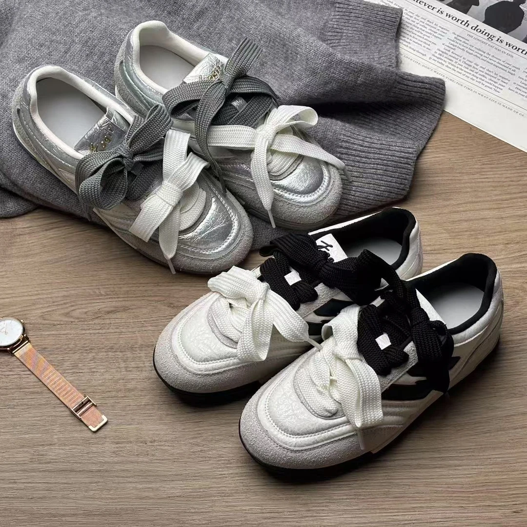 957-8 复古鞋女新款春双系带圆头厚底内板鞋运动休闲鞋