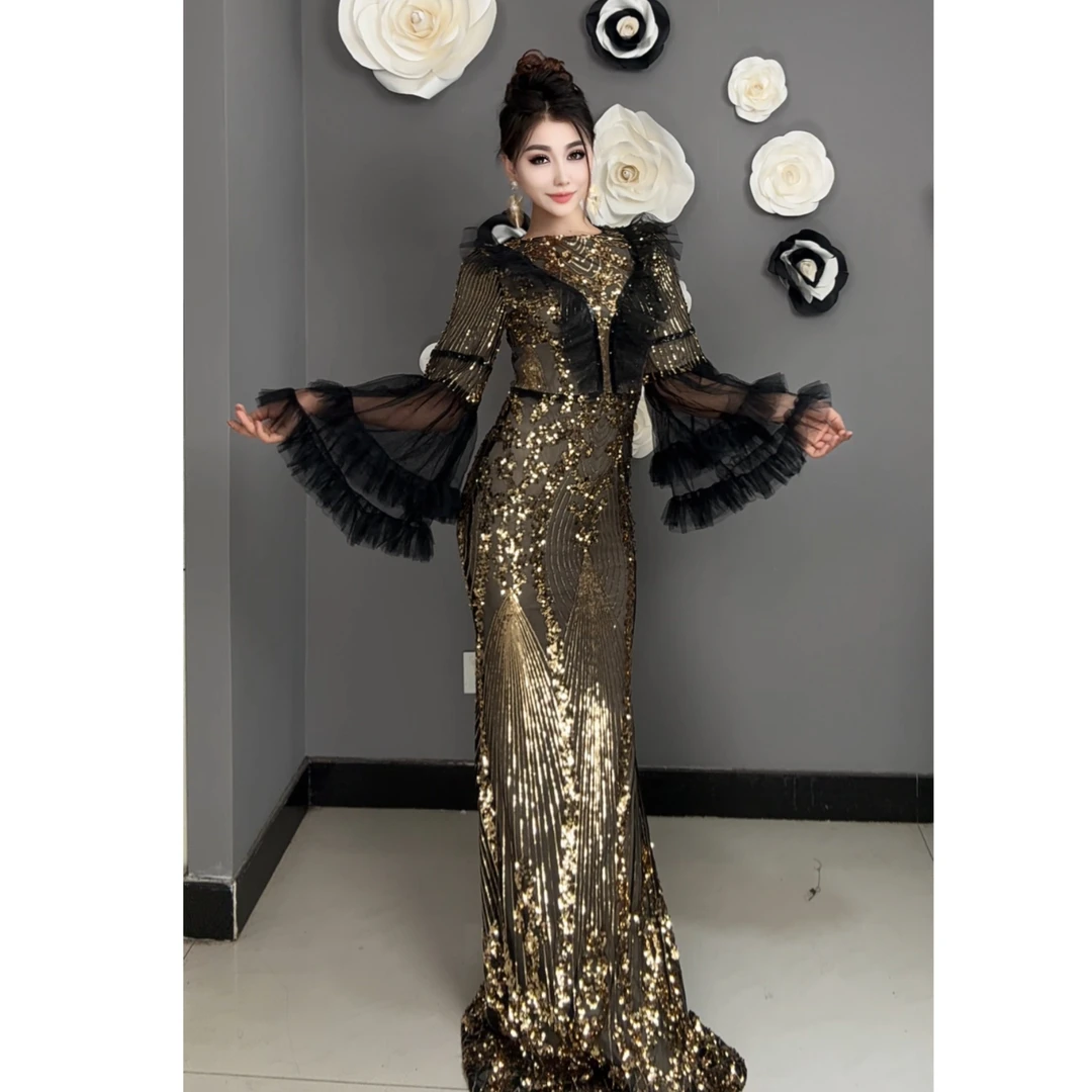 6666【古丽店铺包邮】新款时尚气质重工轻奢宴会婚礼晚礼服连衣裙