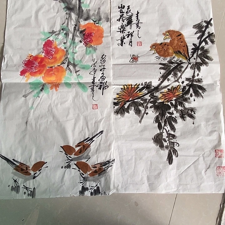 国画两张四尺四开花鸟作品