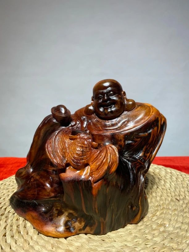 弥勒佛摆件手工雕刻红木工艺品笑佛家居装饰