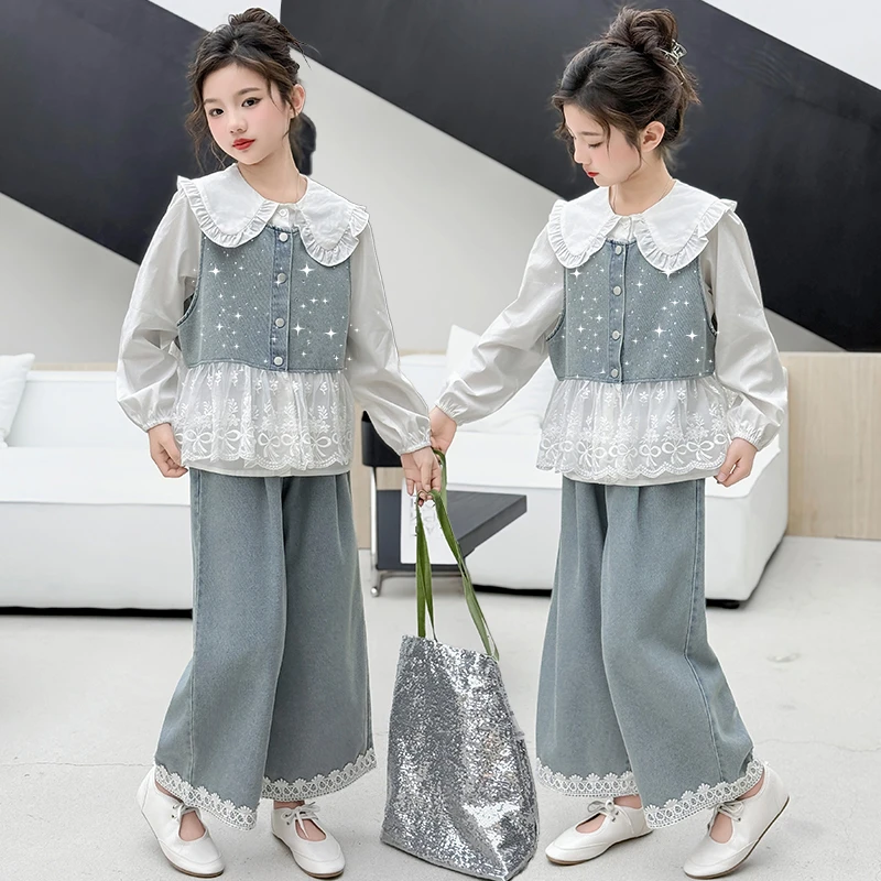 女童秋装牛仔马甲套装2025新款儿童时髦洋气衣服女大童韩系穿搭潮