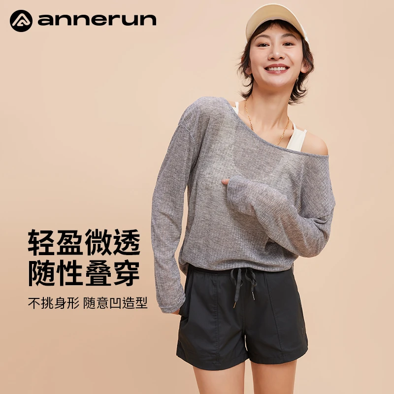 annerun长袖罩衫健身瑜伽夏季宽松运动上衣跑步运动套装女晨跑服