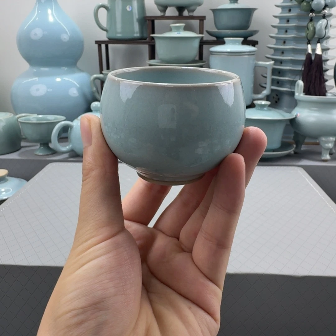 摆件新人福利汝窑天青釉小龙旦杯