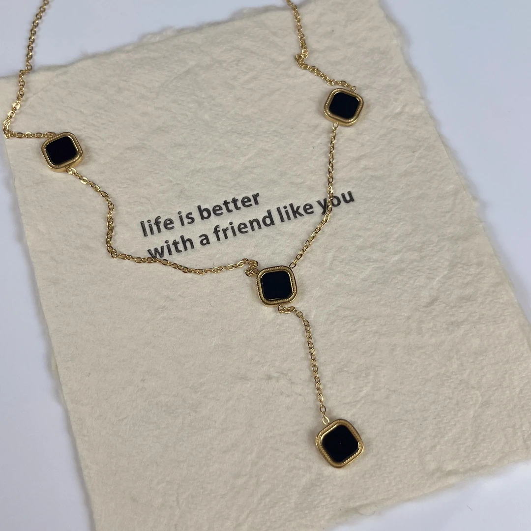 铜合金项链 13高级感百搭通勤简约气质不规则黑色方块项链