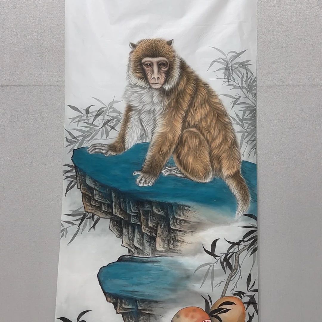 国画绢本工笔猴子贾敏