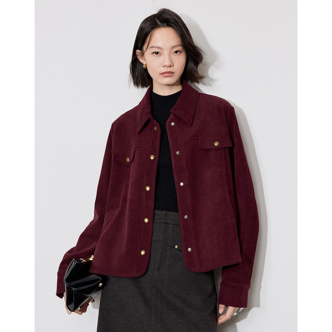 【安大专属】初语新款冬款安可拉红加绒灯芯绒外套女短夹克8445025