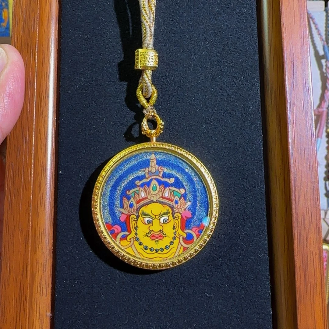 吊坠纯手绘唐卡黄财神3.5cm